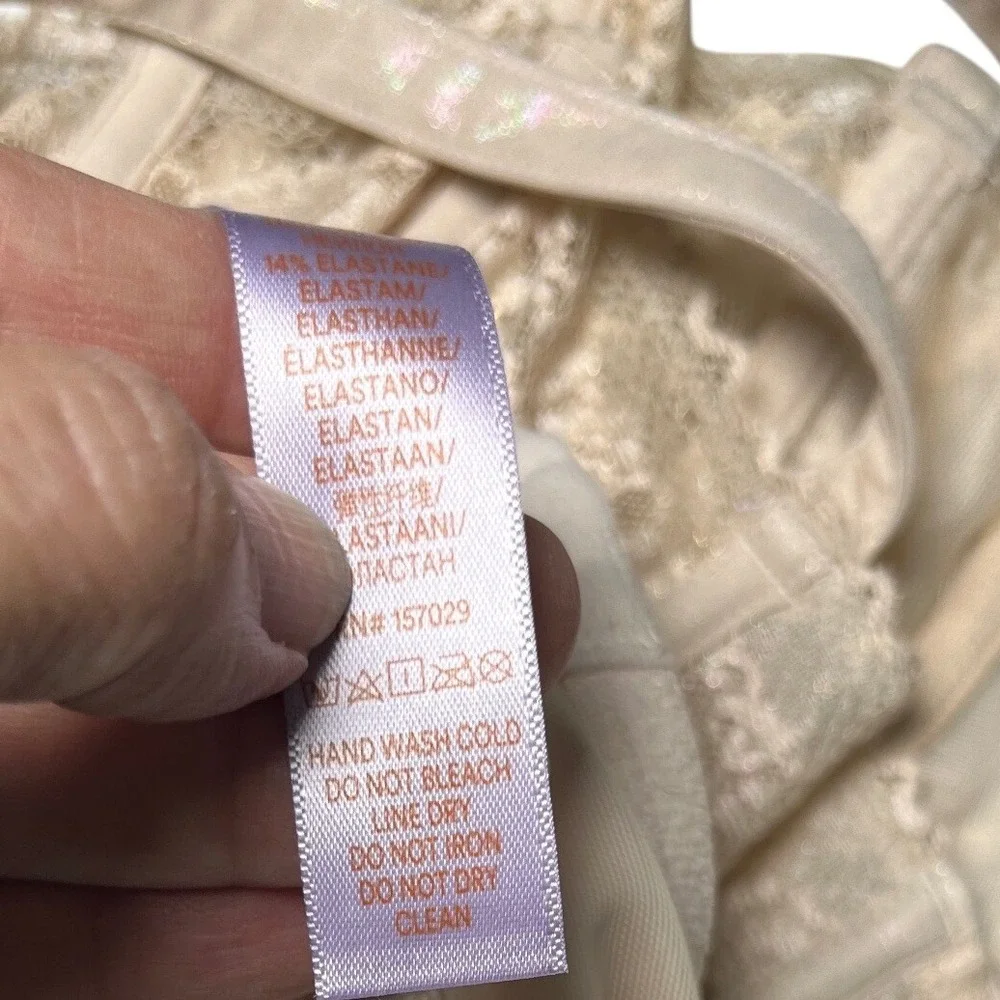Lace Bustier Bra Beige Lingerie Adjustable‎ Straps Underwire Padded